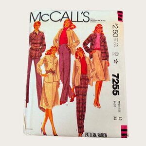 Vintage 1980s McCalls Sewing Pattern 7255 Misses Jacket Skirt Pants Size 12